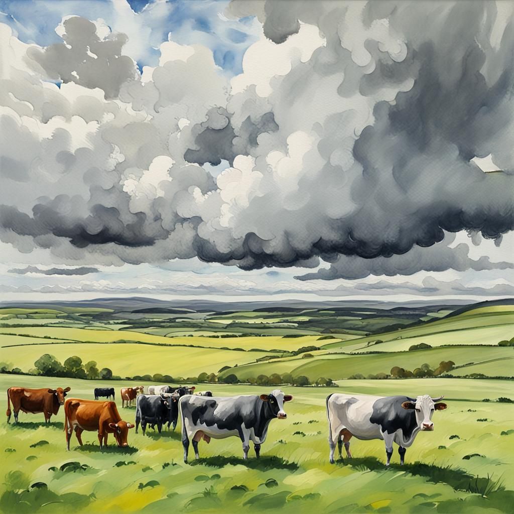 Irish Green Fields in Impressionist Gouache Style