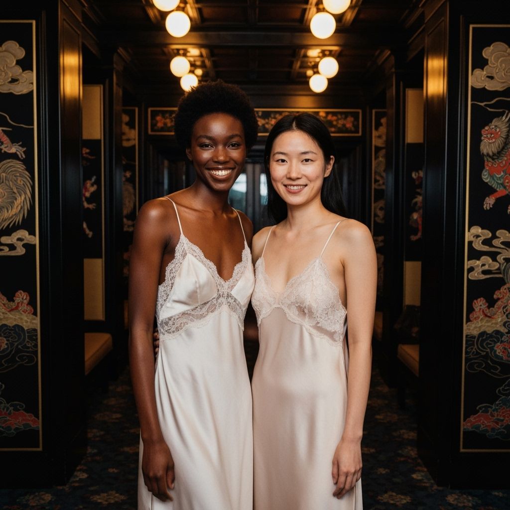 Black and Japanese Women in Elegant Silk Dresses