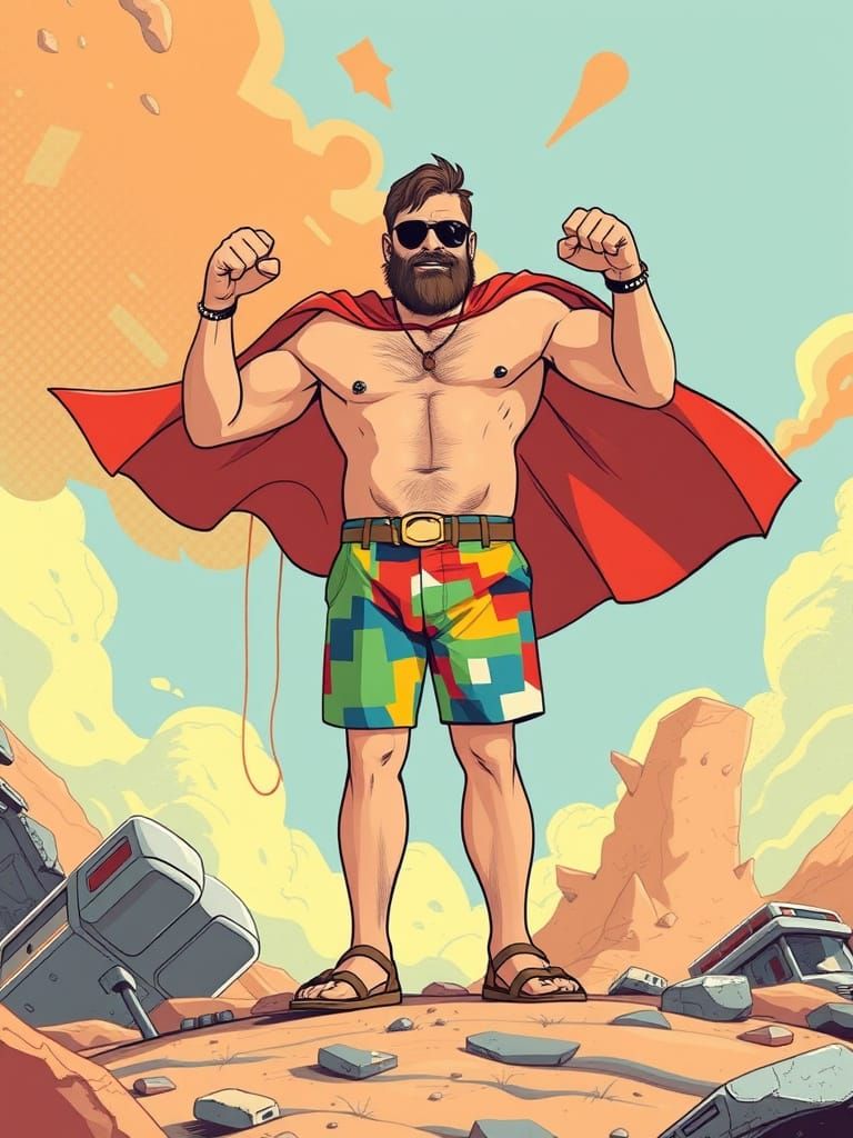 Heroic Super Dad in Stylized Digital Art