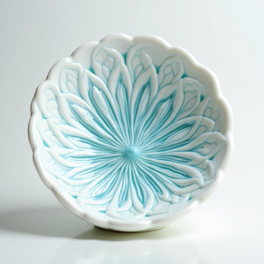 Elegant Porcelain Masterpiece with Cyan Lines and Art Nouvea...