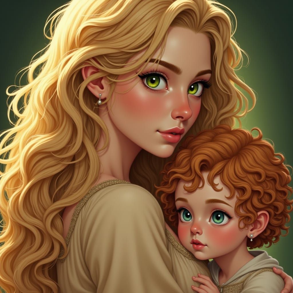 Mother and Cherubic Baby in Anime-Inspired Masterpiece