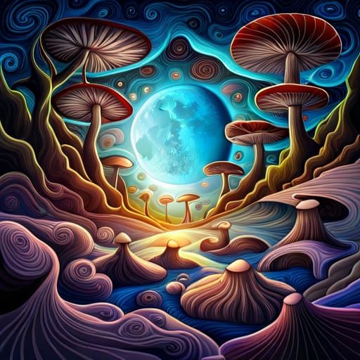 Fairies Dancing Under a Mushroom Forest Moon