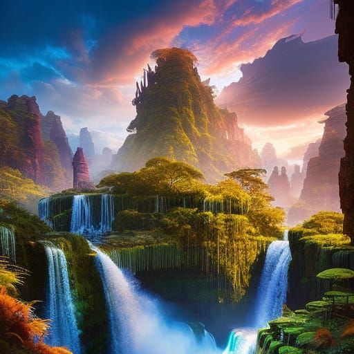 Borneo Landscape Waterfall in Fantasy Art Style