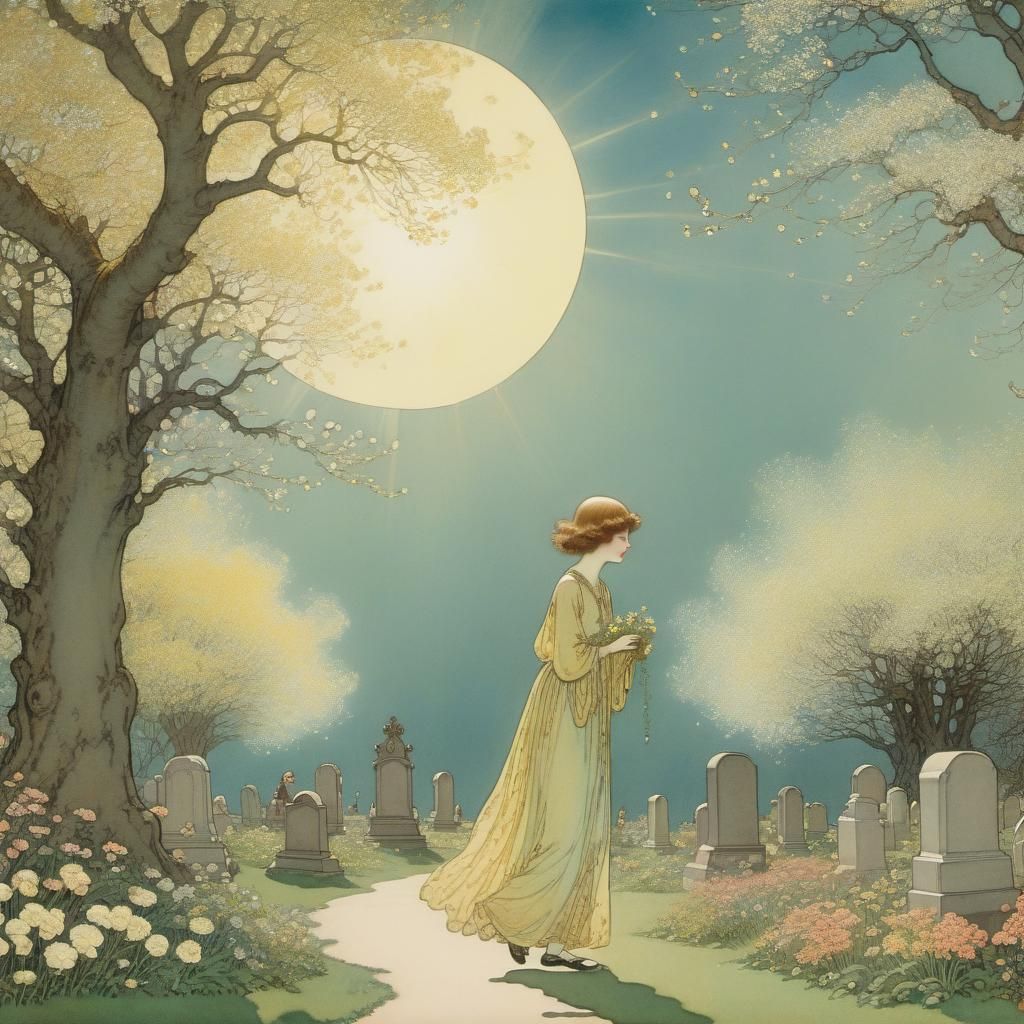 Spring Churchyard Scene in Classic Illustration Style