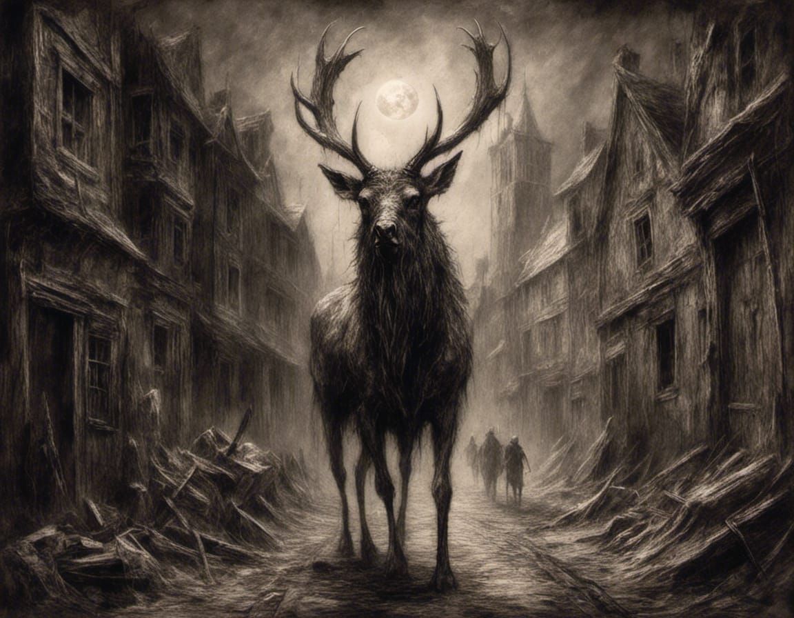 Macabre Monster in Dark Medieval City