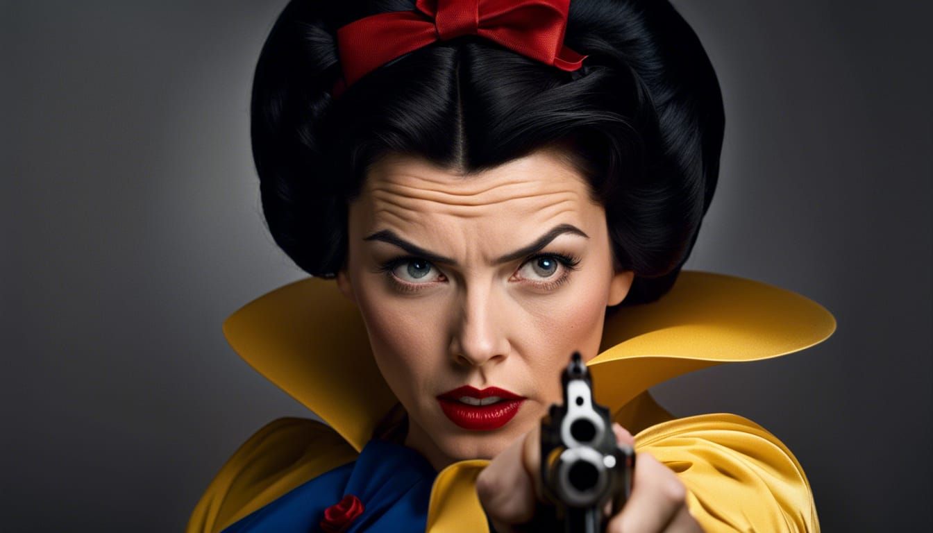 Angry Snow White Portrait with Revolver