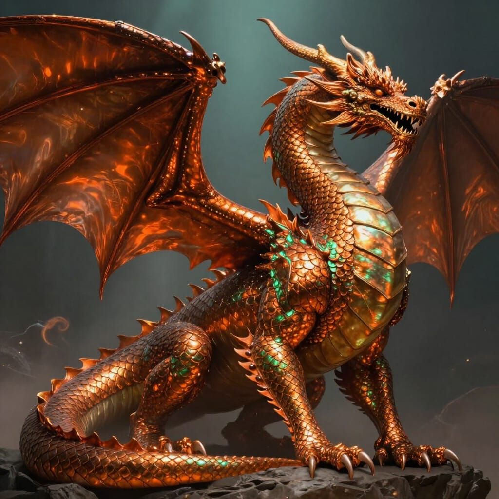 Majestic Copper Dragon in Hyperrealistic Fantasy Art