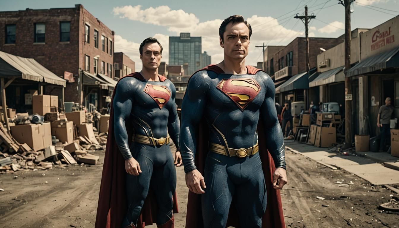 Jim Parsons as Superman standing with his hands on His hips