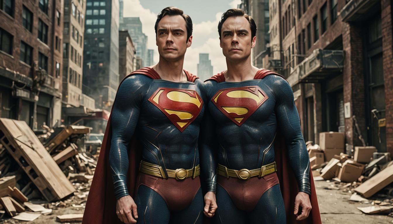 Jim Parsons as Superman standing with his hands on His hips