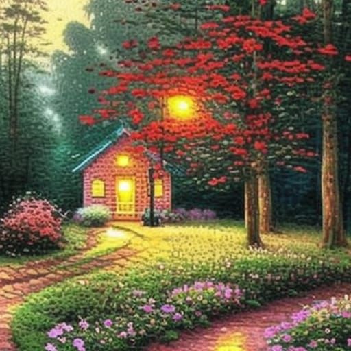 Ethereal Cottage in Rosy Woods, Hyperdetailed Fantasy