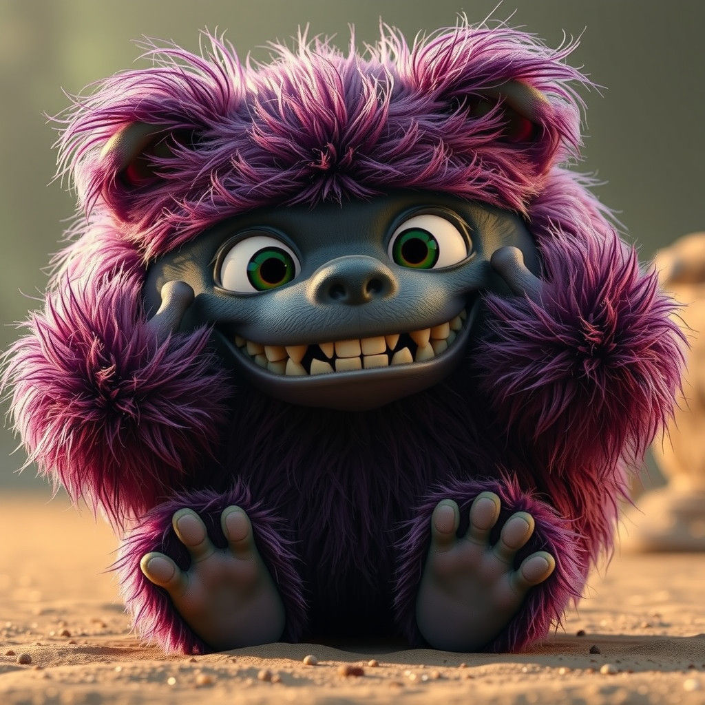 Vibrant Purple Bugbear with Oversized Feet and Whimsical Gri...