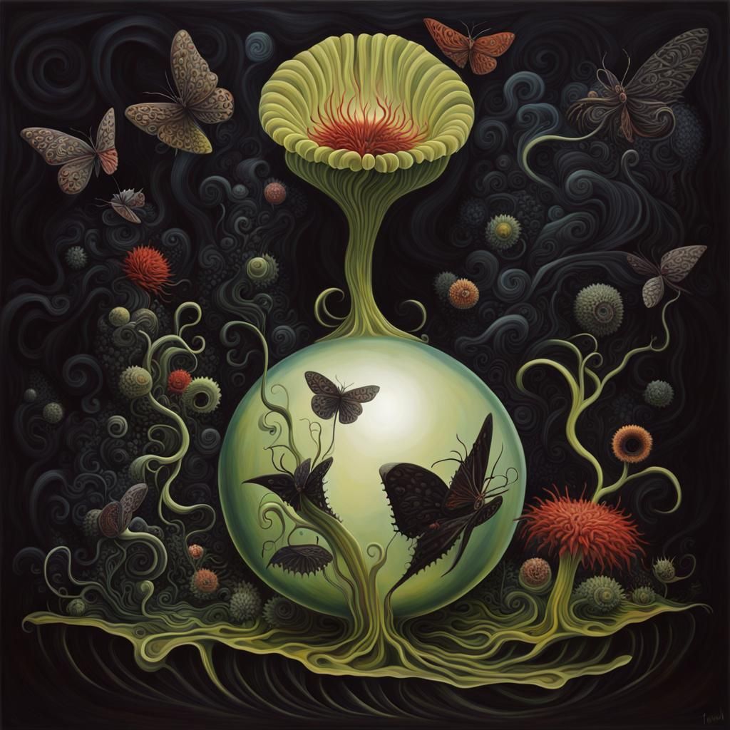 Surreal Carnivorous Garden with Shadow Demons