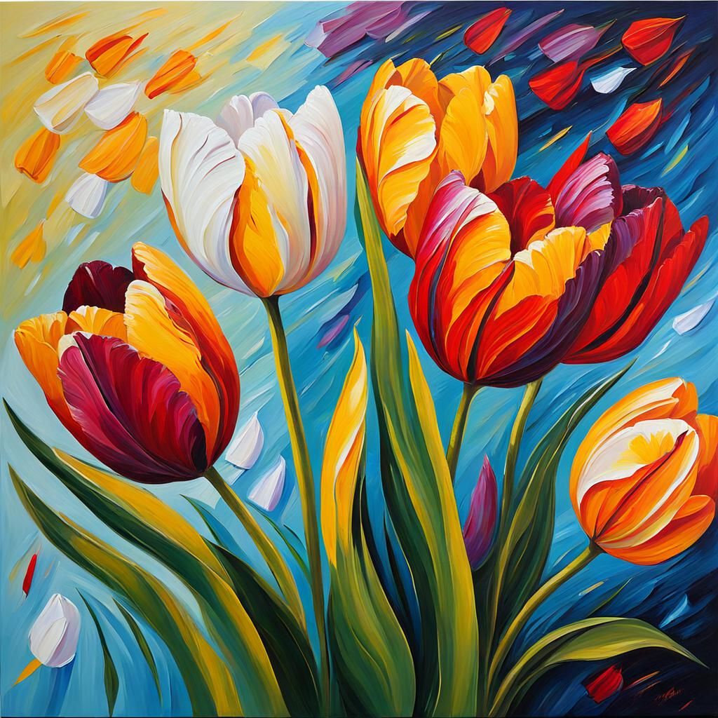 Bright Tulip Impasto Oil Painting