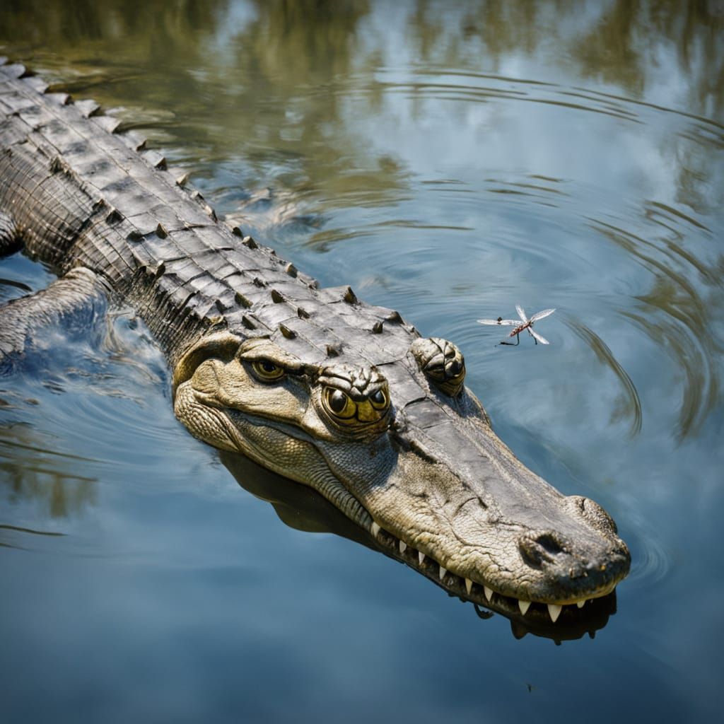 Crocodile Eyes in Water, Expressionist Painting