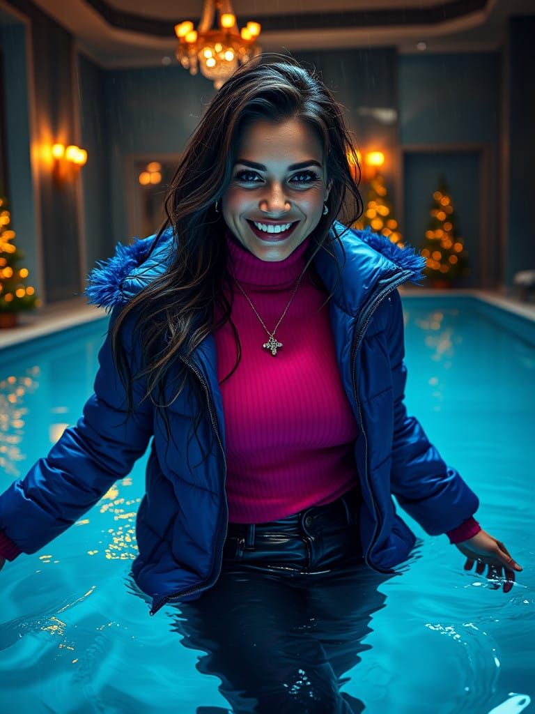 Ethereal Christmas Poolside Moment in Vibrant Colors