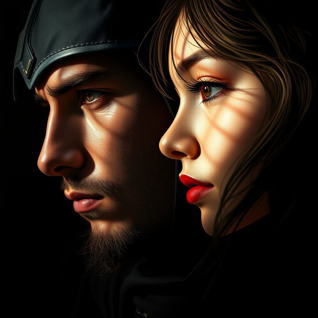 Shadow Warrior and Light Princess in Hyperrealistic Portrait