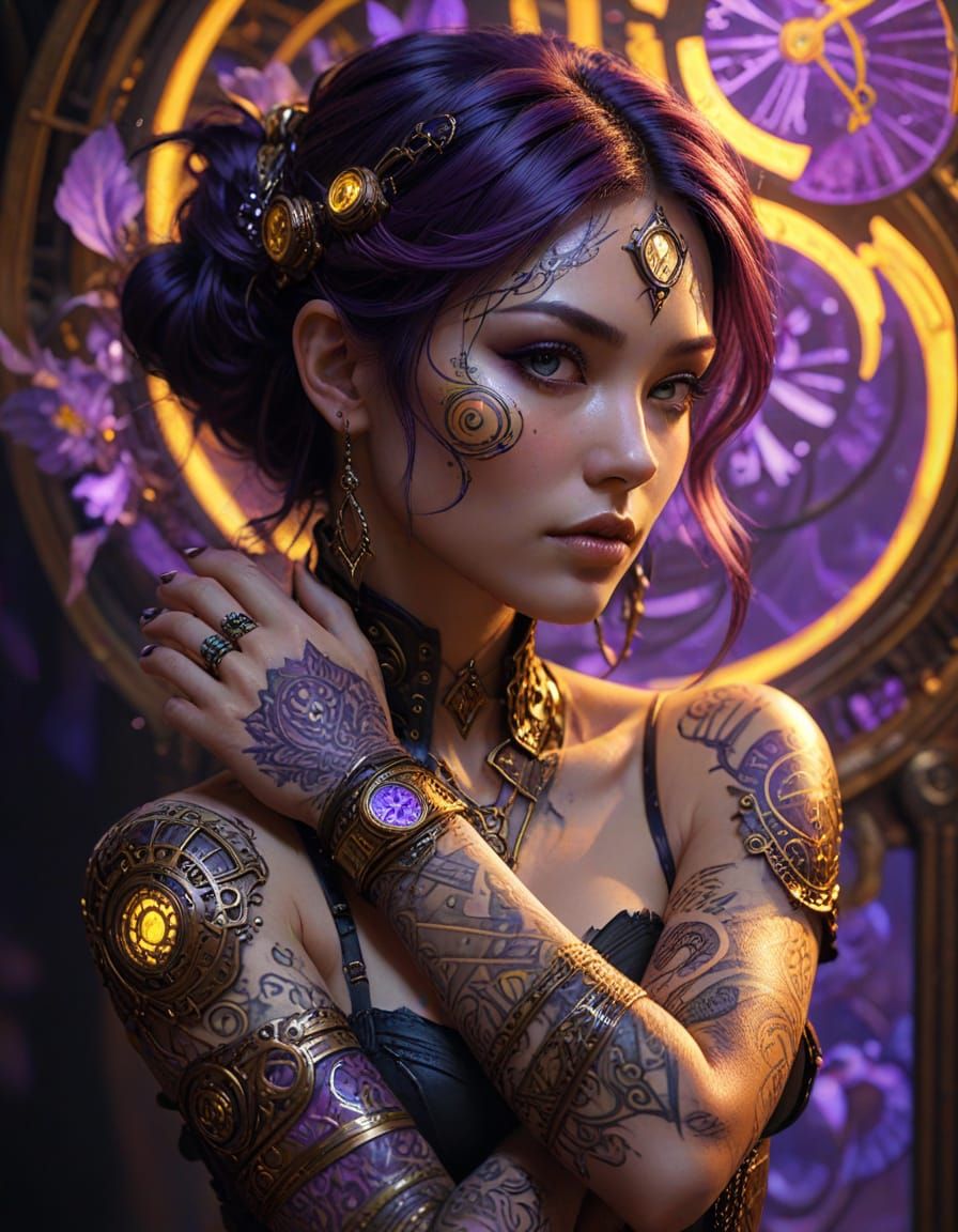 Steampunk Masquerade with Glowing Runes in Digital Art