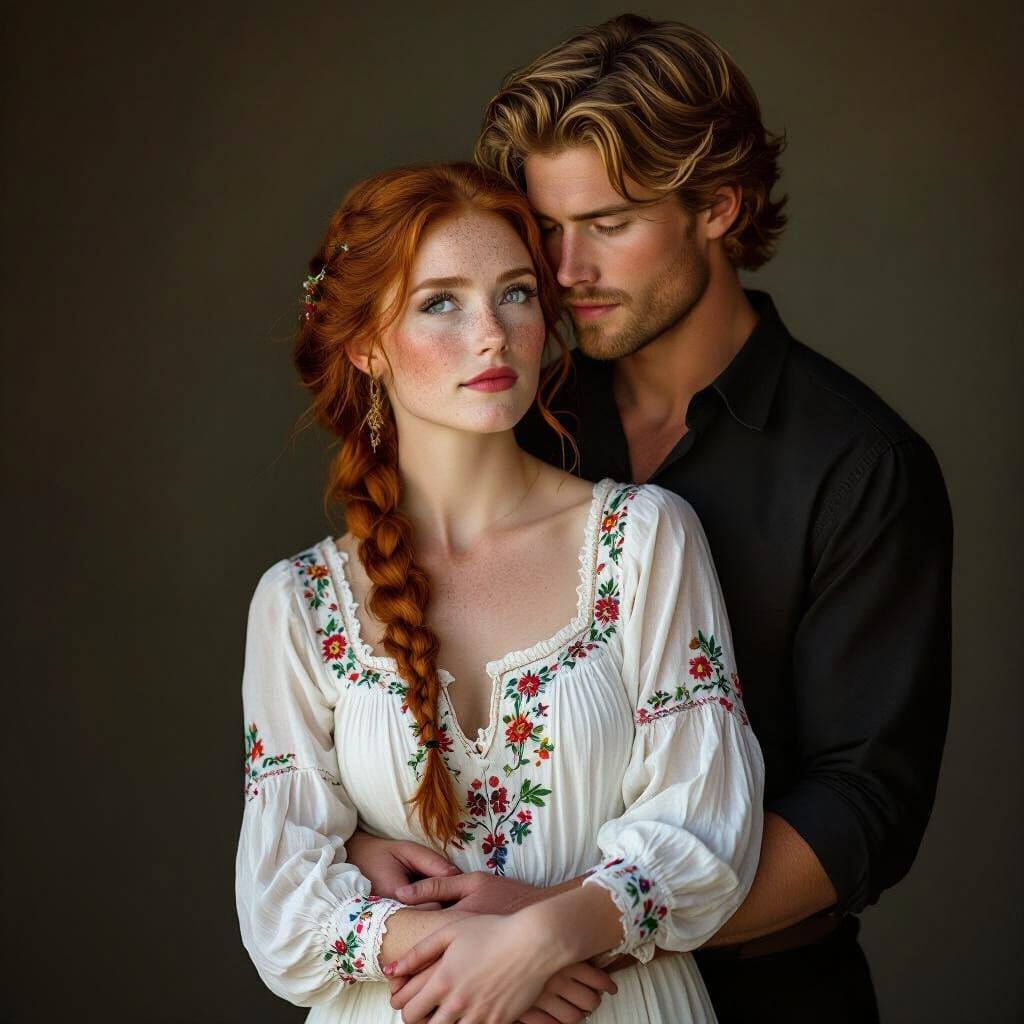 Romantic Portrait in Pre-Raphaelite Style