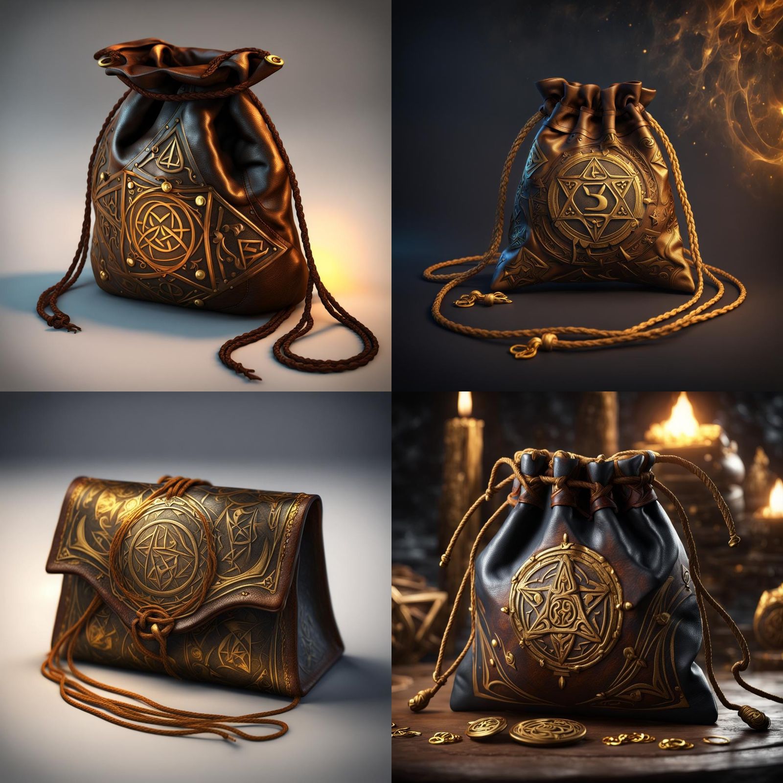 Glowing Runes on Leather Pouch: Fantasy Art
