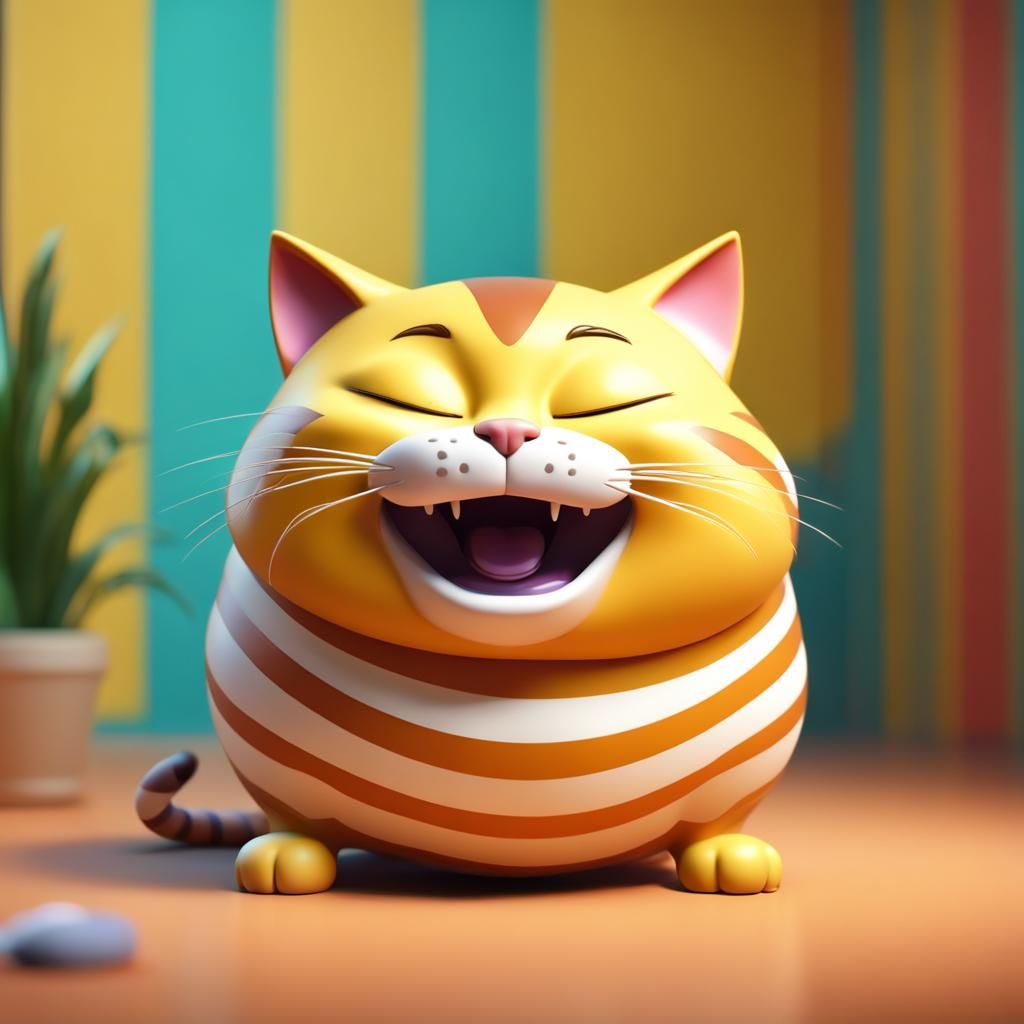 Sleepy Fat Cat Yawns: 3D Digital Art