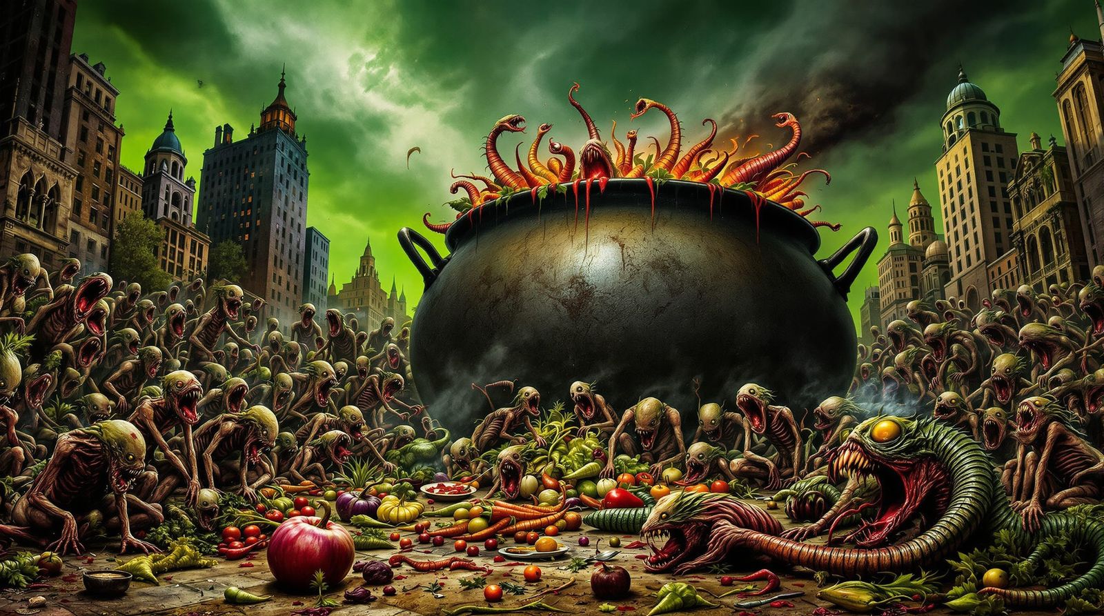 Lowbrow Art: Emaciated Humans Eat Mutated Food Around Giant ...
