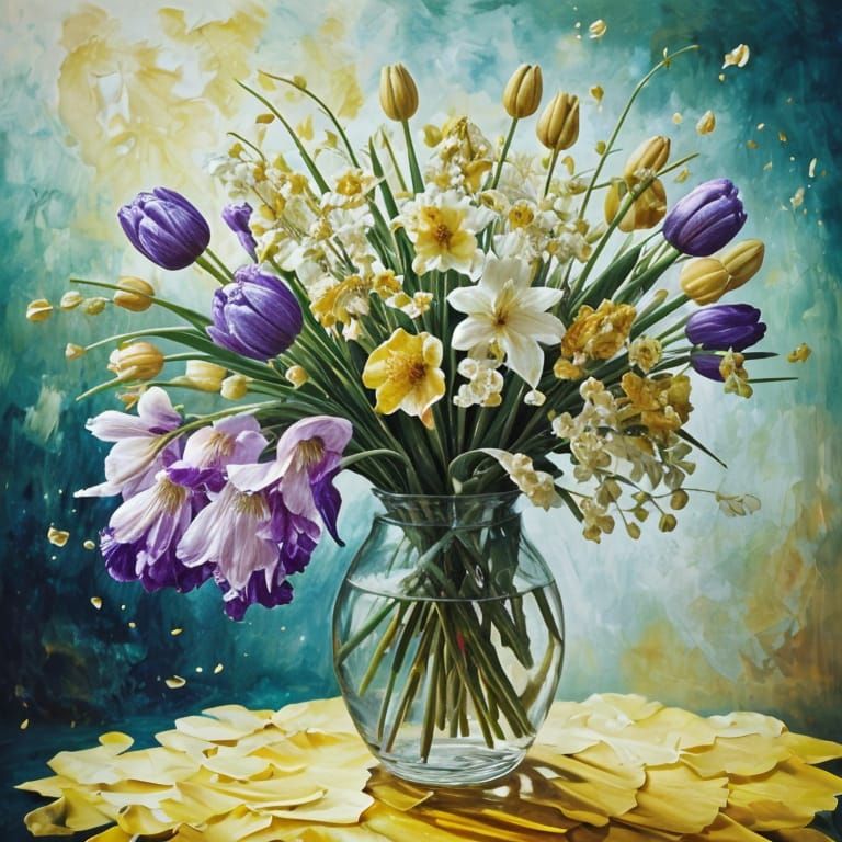 Vibrant Spring Florals in Impasto Oil Painting Style