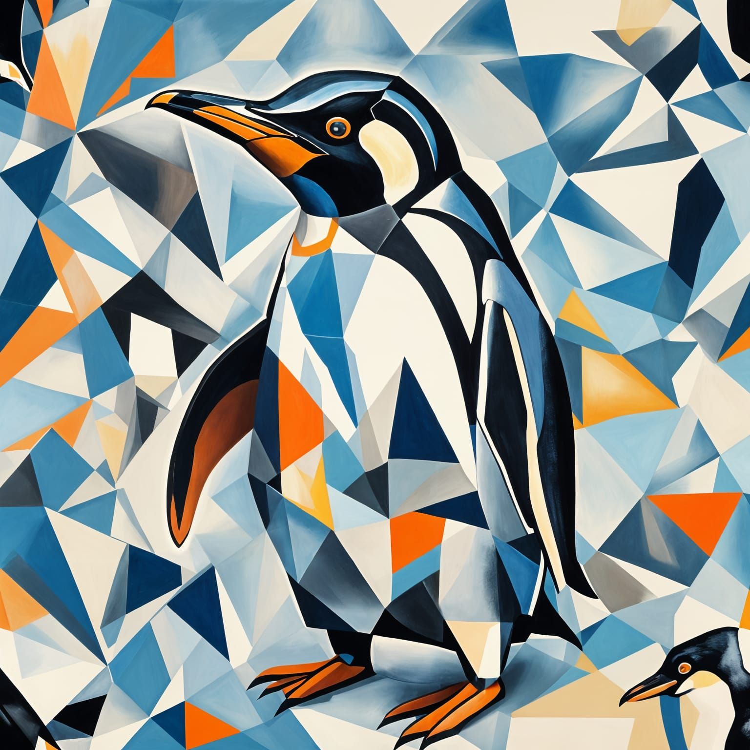 Cubist Penguin with Geometric Shapes and Bold Colors