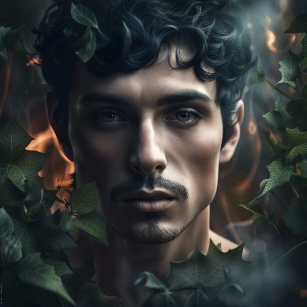 Handsome God with Ethereal Smoke, Photorealistic Art