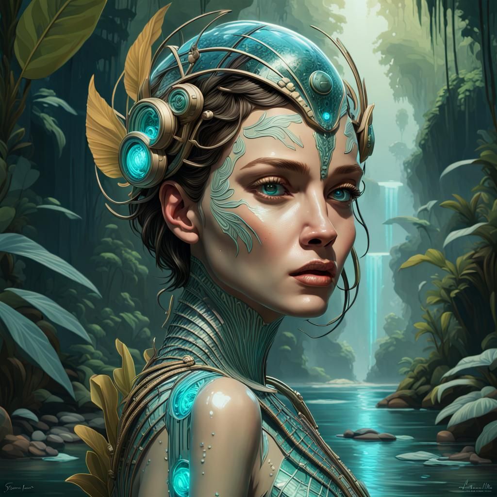 Art Deco Jungle River with Bioluminescent Details