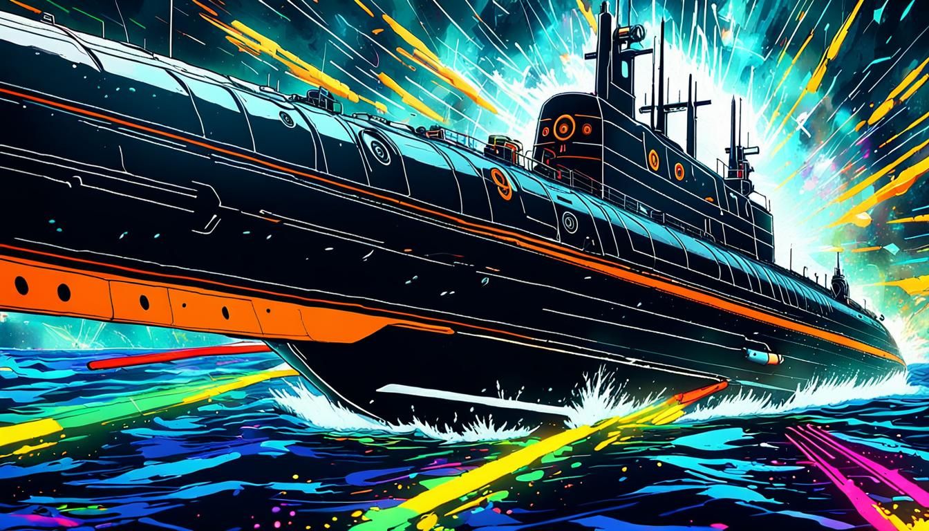 Cyberpunk Submarine Torpedo Attack in Anime Style
