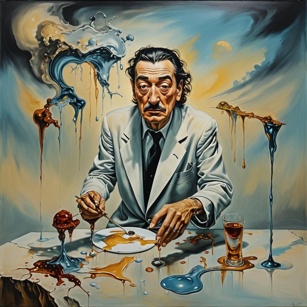 Surreal Image of Man's Struggle with Addiction