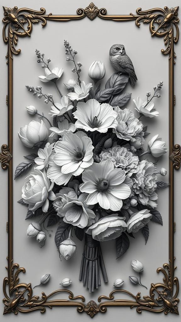 "A lush, front view, asymmetrical bouquet of flowers with in...