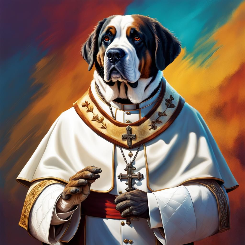 Hyperrealistic St Bernard Dog Hybrid Pope Portrait