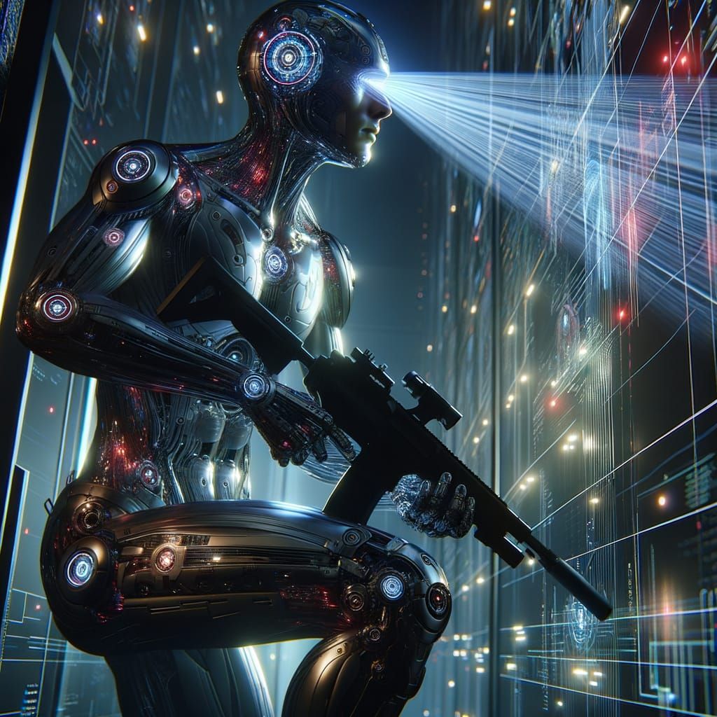 Cybernetic Spy on Covert Mission in Neon City