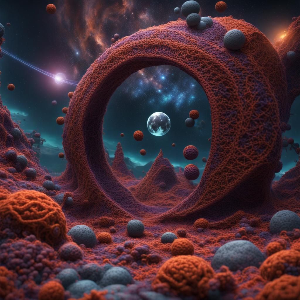Crocheted Universe: Detailed Matte Painting in 8K