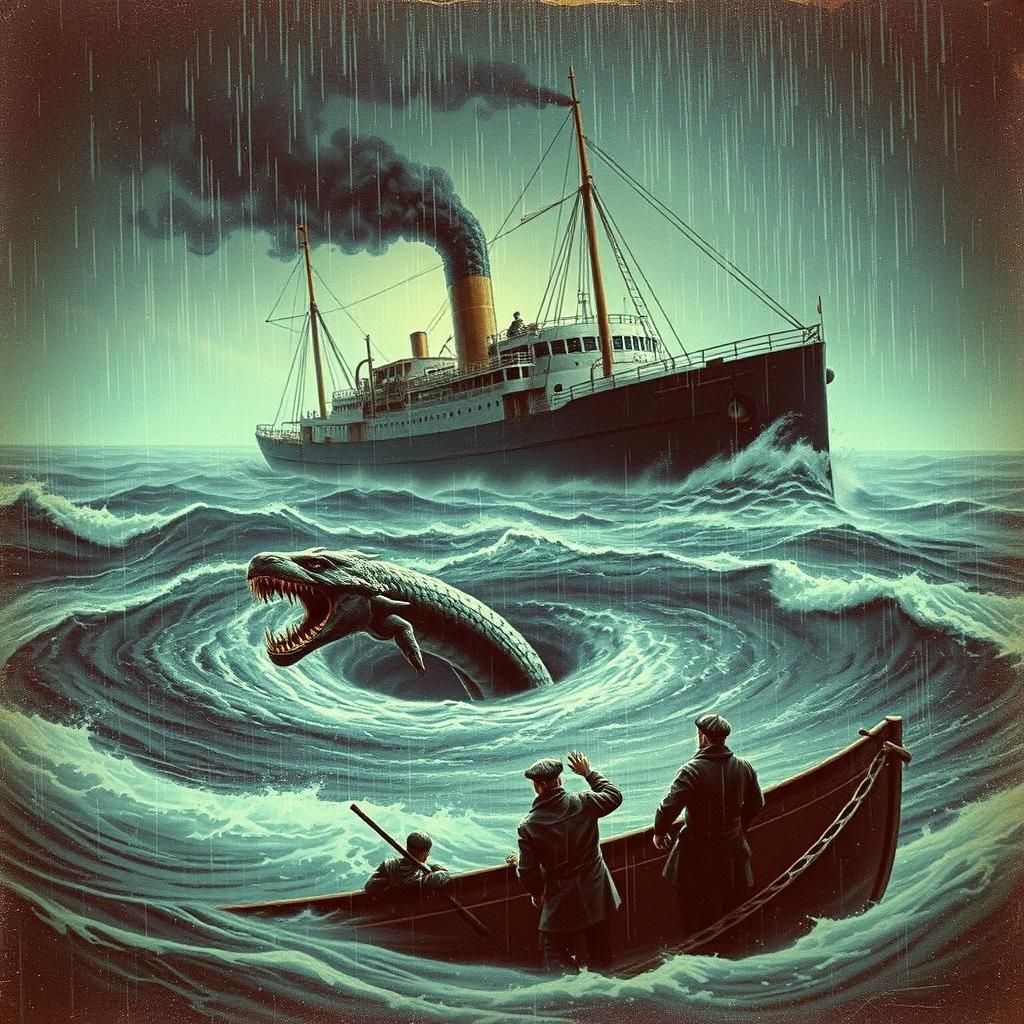 Sailors, Serpent, and Storm in Retro Photo Style
