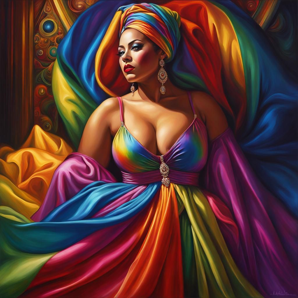 Rainbow Satin: Grimdark Artistic Portrait of BBW Women