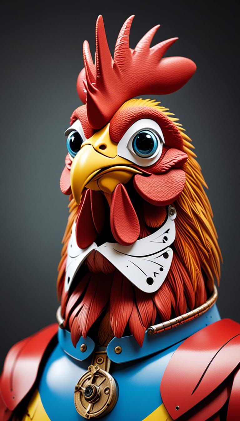 Robotic Rooster with Mustache