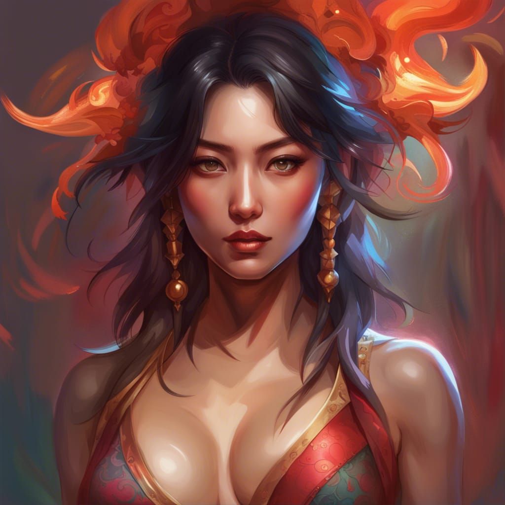 Beautiful Asian Woman Portrait in Hyperdetailed Digital Art