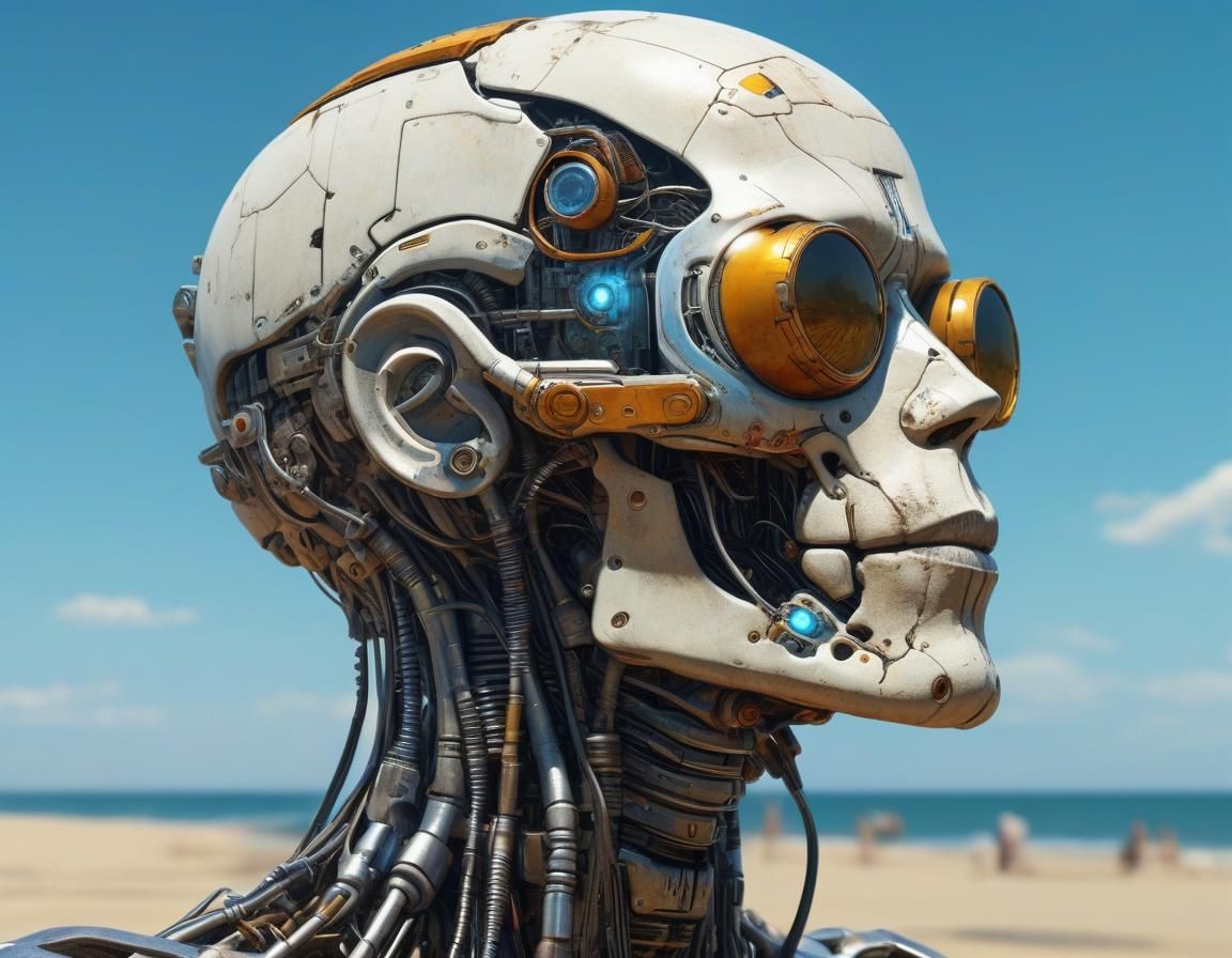 Cyborg Sunbathing: Photorealistic Portrait in HDR