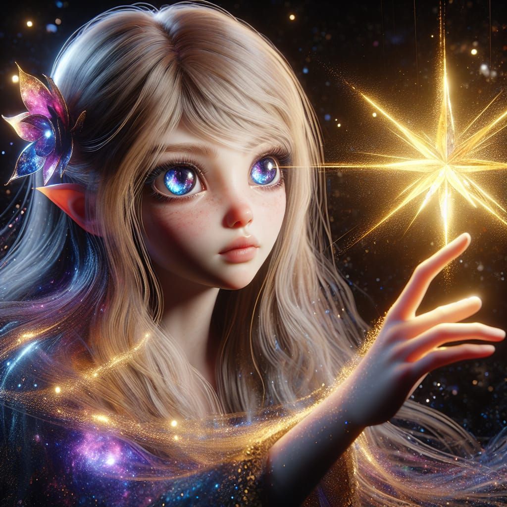 Animated Girl Reaching for a Star in Matte Painting