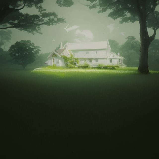 Dreamy Farmhouse on Green Island, Fantasy Art