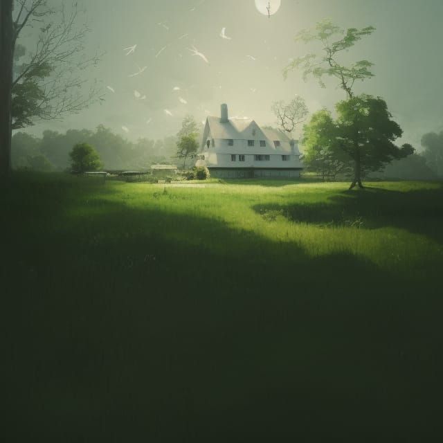 Dreamy Farmhouse on Green Island as Digital Art
