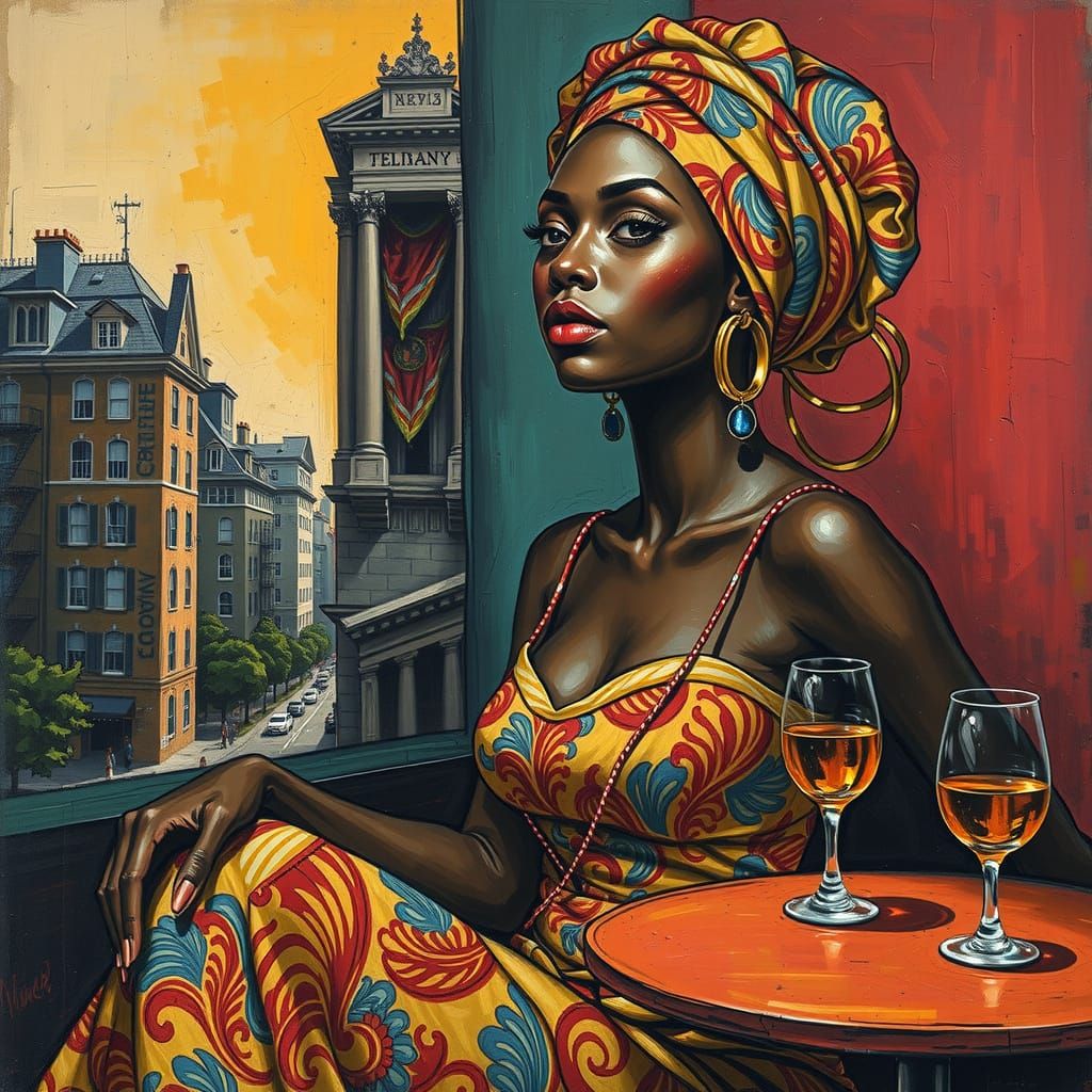 Elegant Nigerian Woman in Vibrant Cityscape