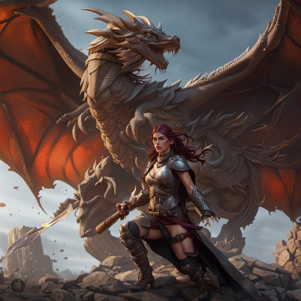 Dragon Hunter Female in Dark Fantasy Style