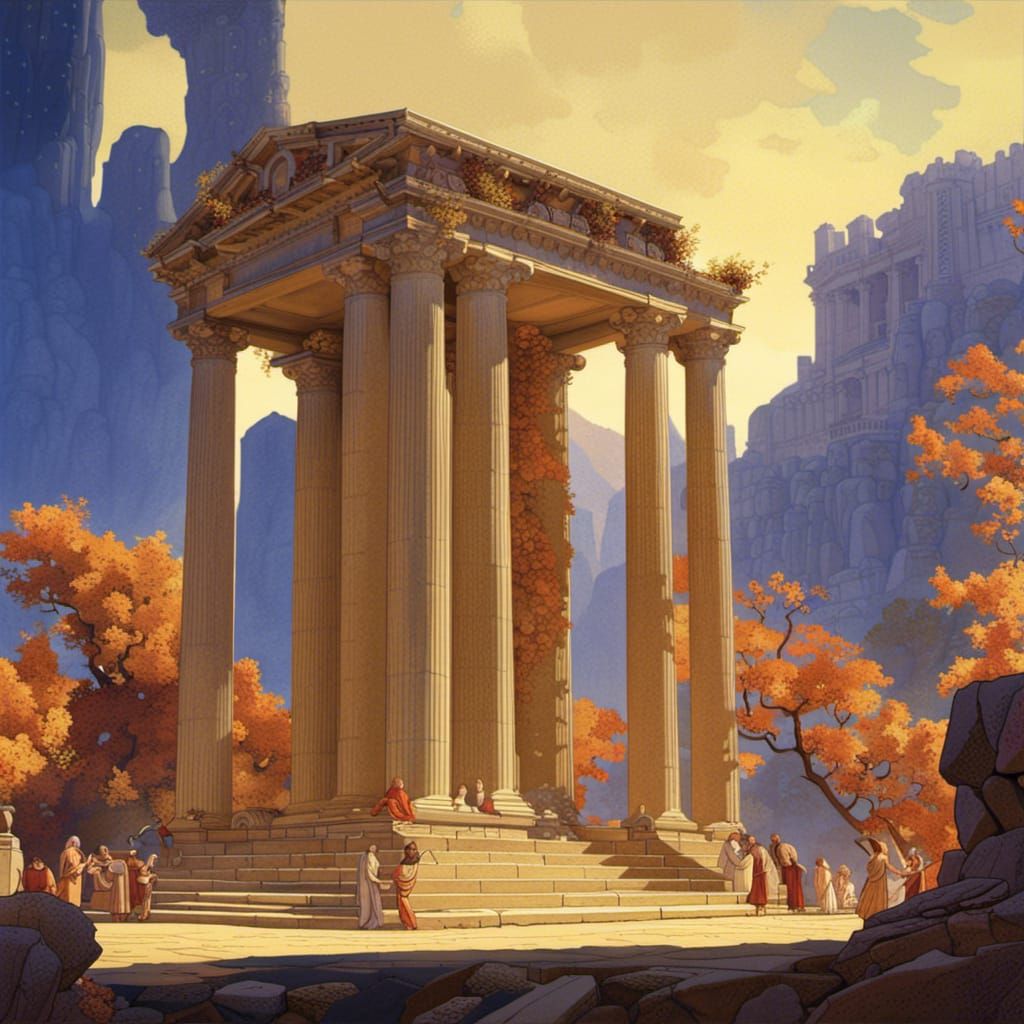 Greek Temple Celebration as Detailed Matte Painting
