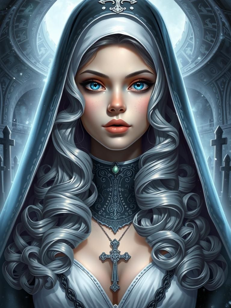 Nun Portrait in Ornate Art Nouveau Style