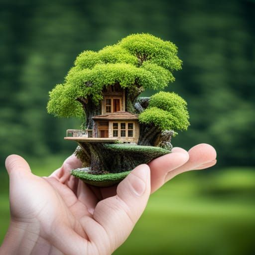 Miniature Treehouse in Palm of Hand