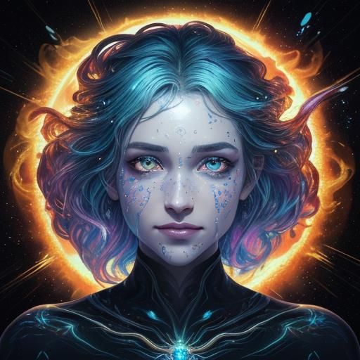 Beautiful Woman with Universe Eyes, Hyperrealistic 3D Render