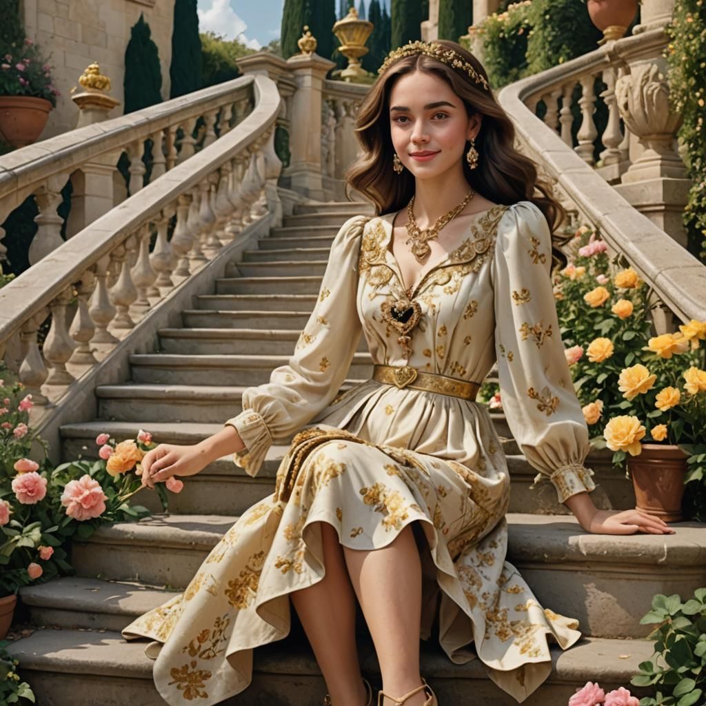 Duchess in Royal Garden: Vibrant Oil Painting